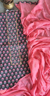 Graceful Pure Cotton Printed Suit with Mirror & Gotta Highlighting